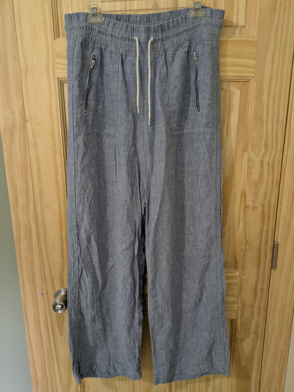 Athleta Wide Leg Linen Pants Chambray Light Blue Summer Lounge Beach Pant